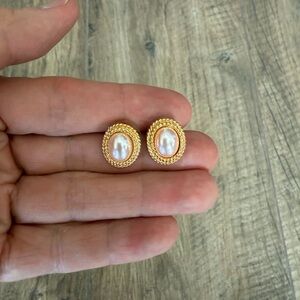 Vintage Richelieu Gold Tone Pearl Earrings